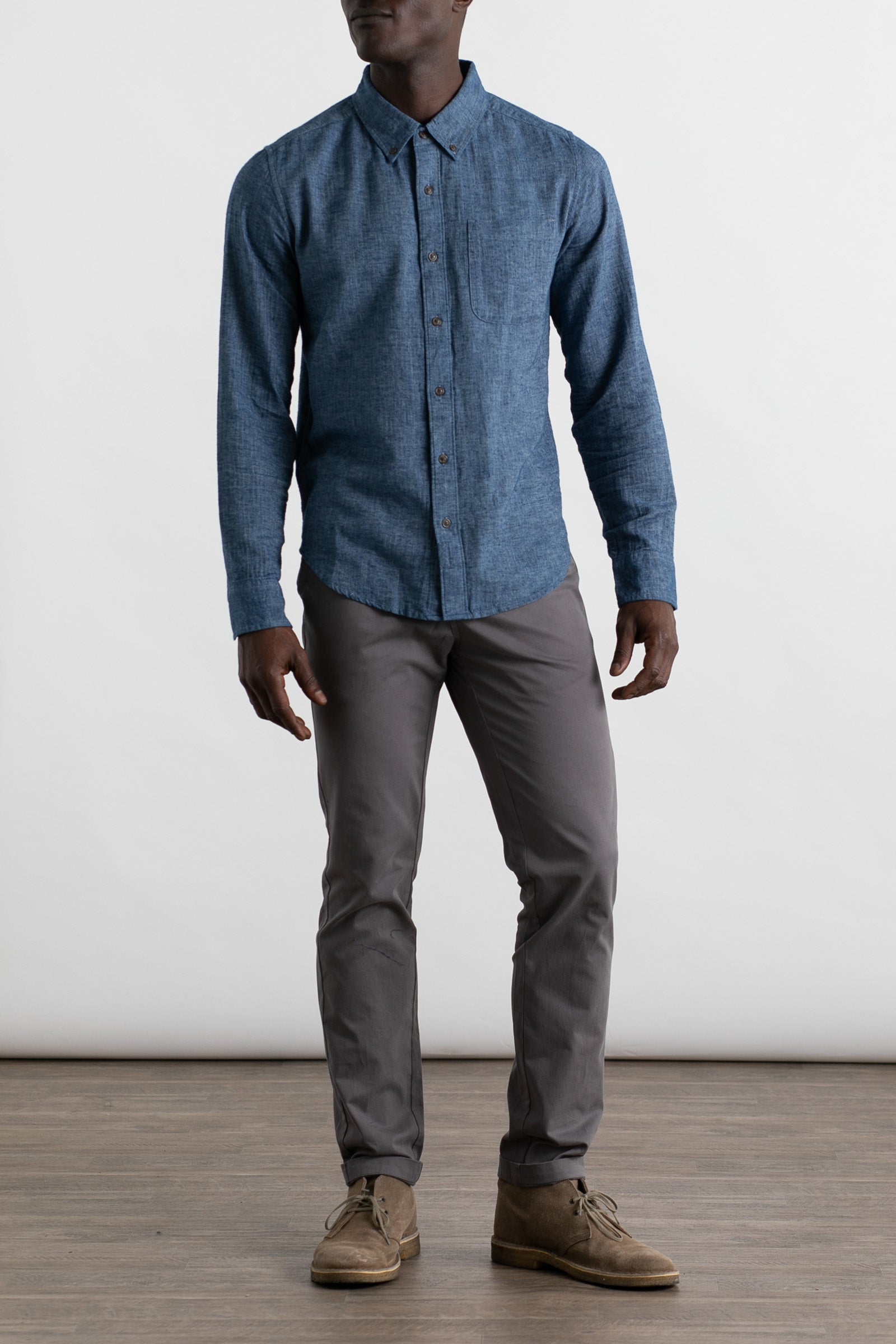 Sutton Slim Shirt / Indigo Herringbone