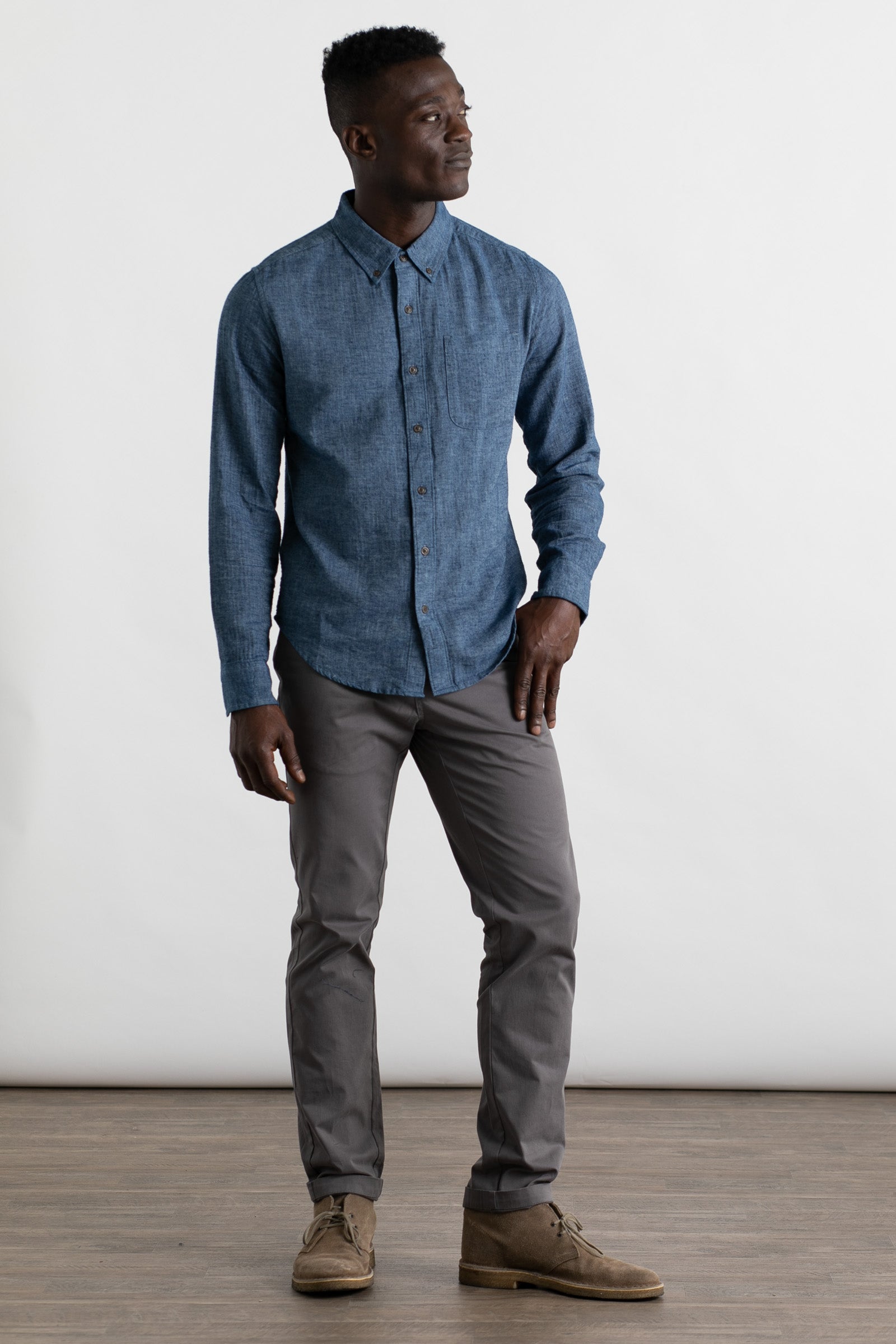 Sutton Slim Shirt / Indigo Herringbone