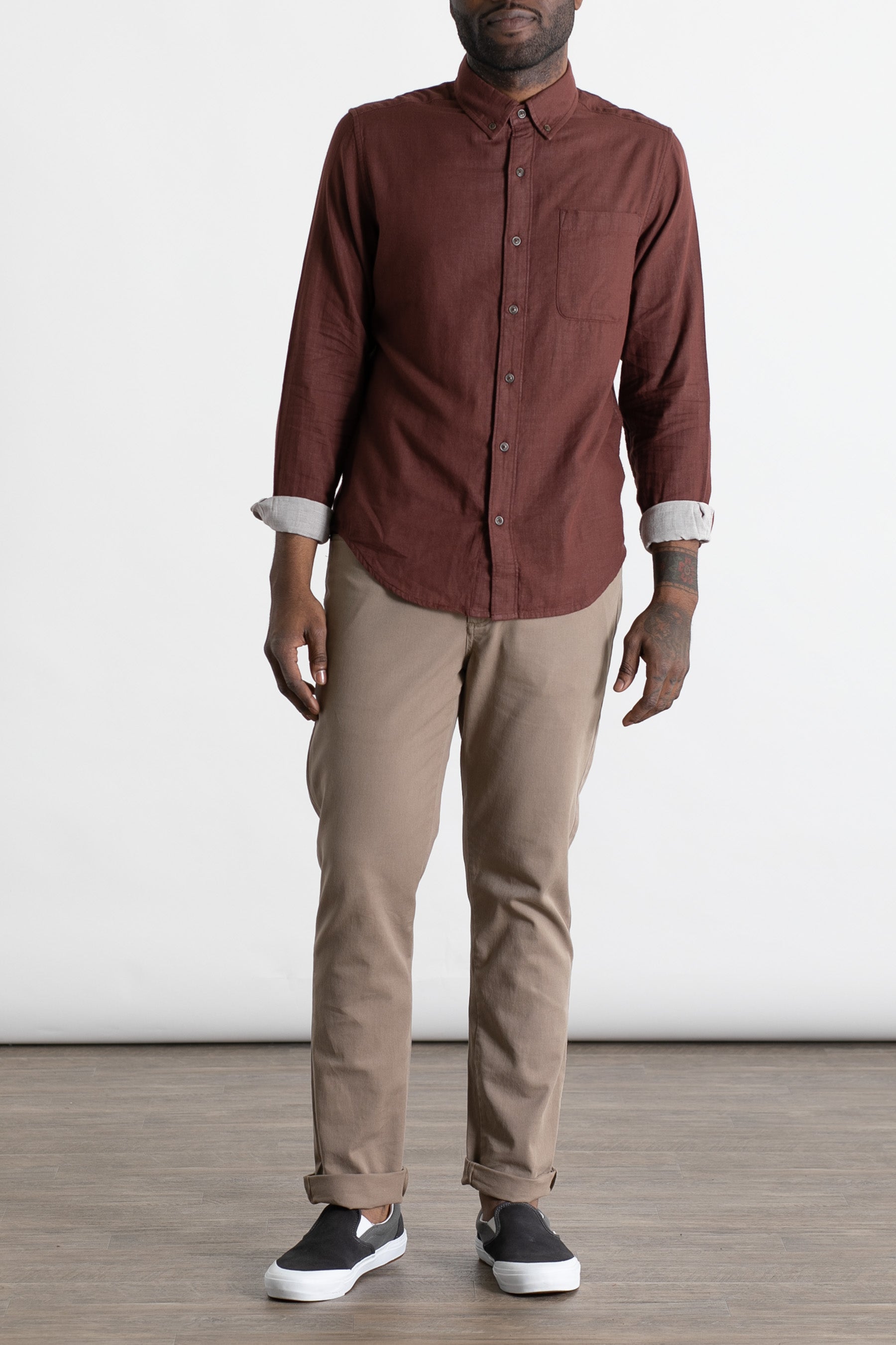 Sutton Slim Shirt / Burgundy Doublecloth