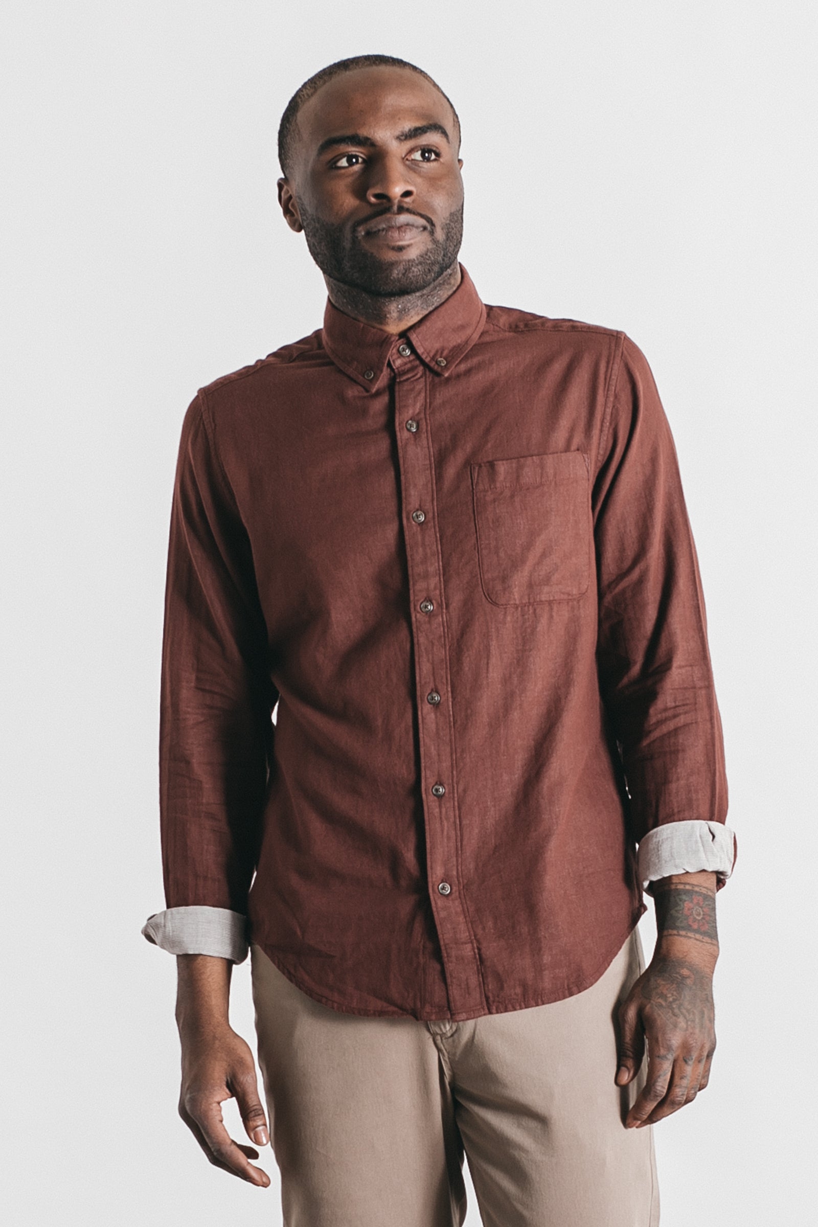 Sutton Slim Shirt / Burgundy Doublecloth