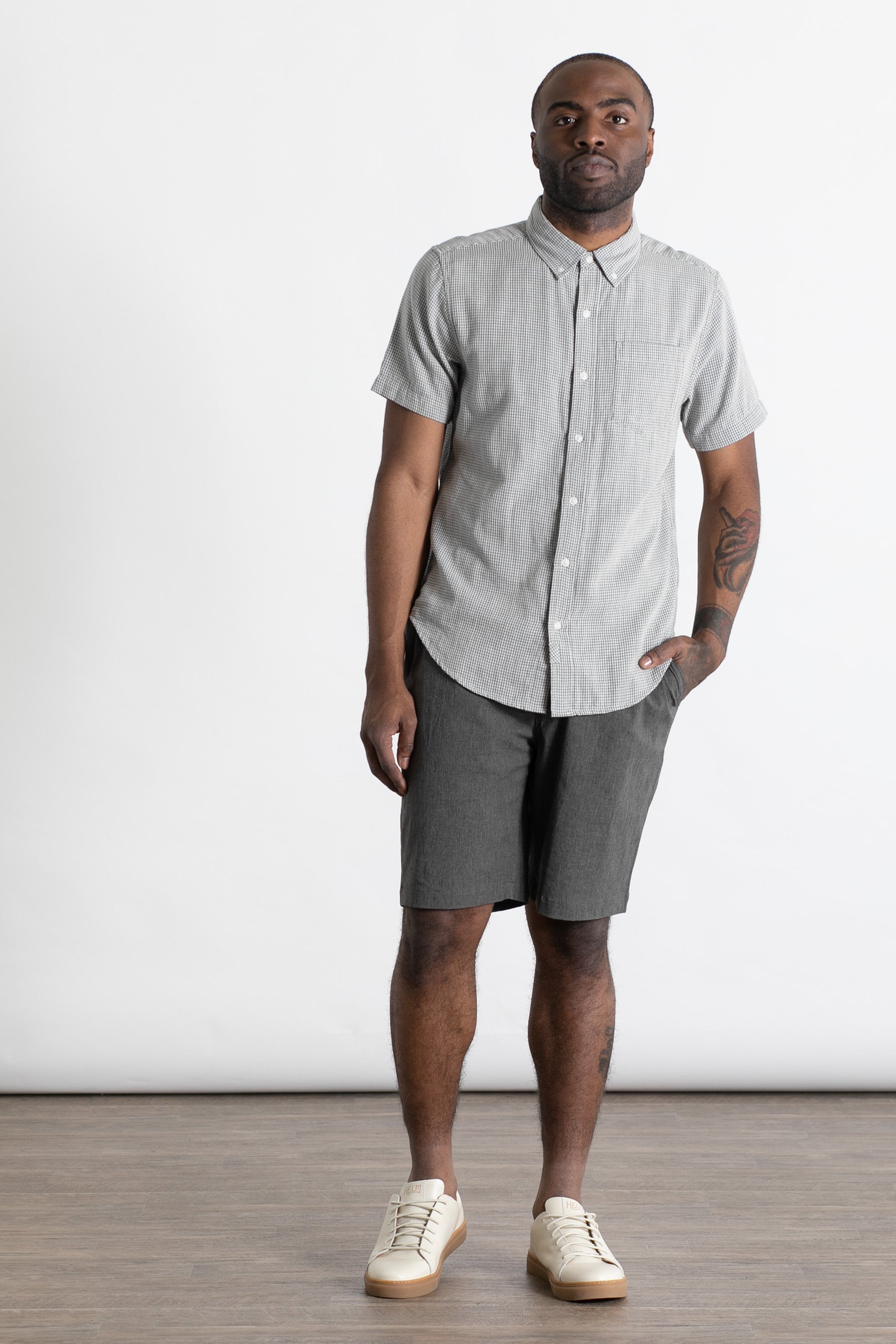 Jordan Slim Shirt / Ivory Grid Doublecloth