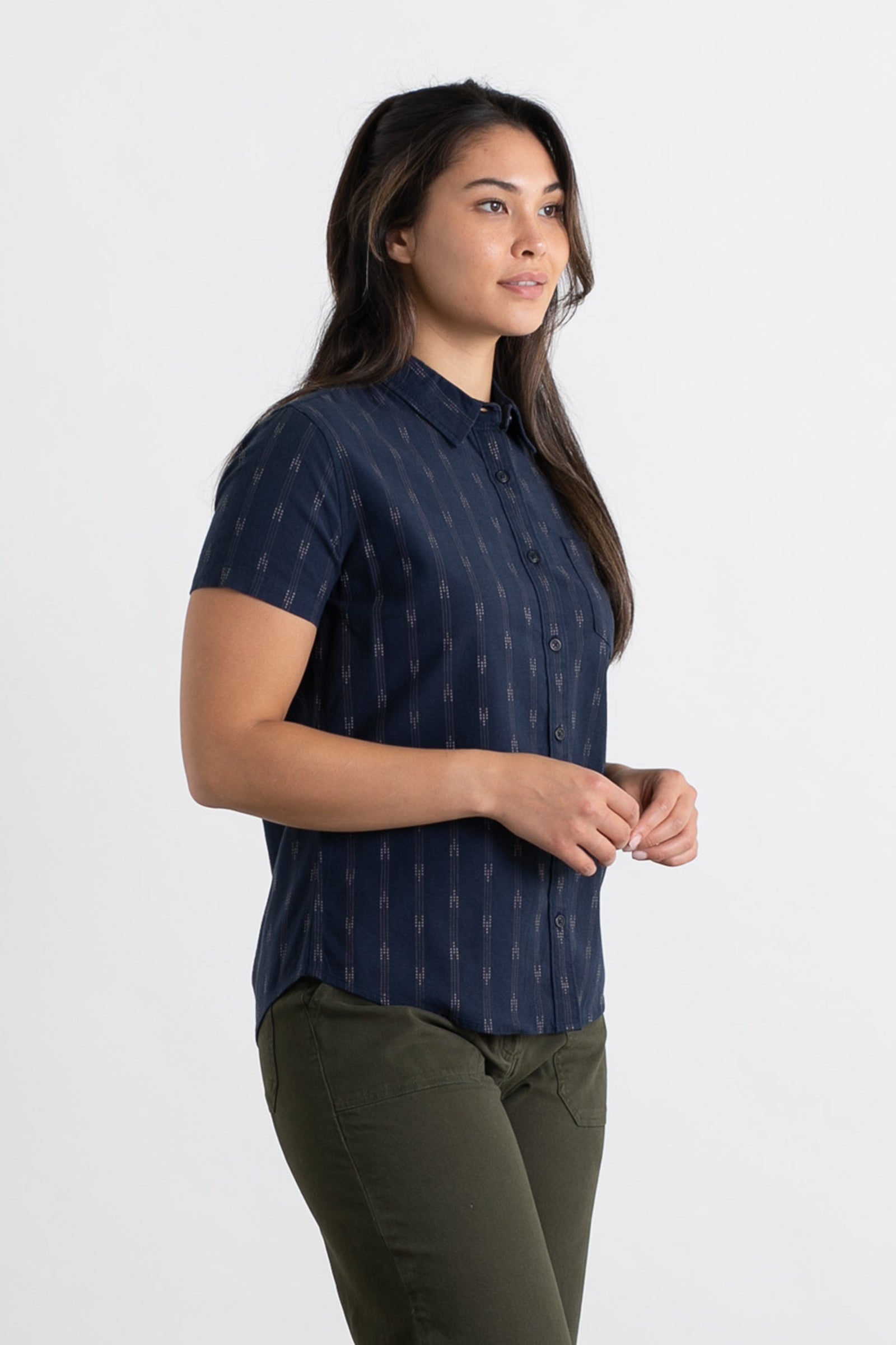 Lana Shirt / Navy Dobby Stripe