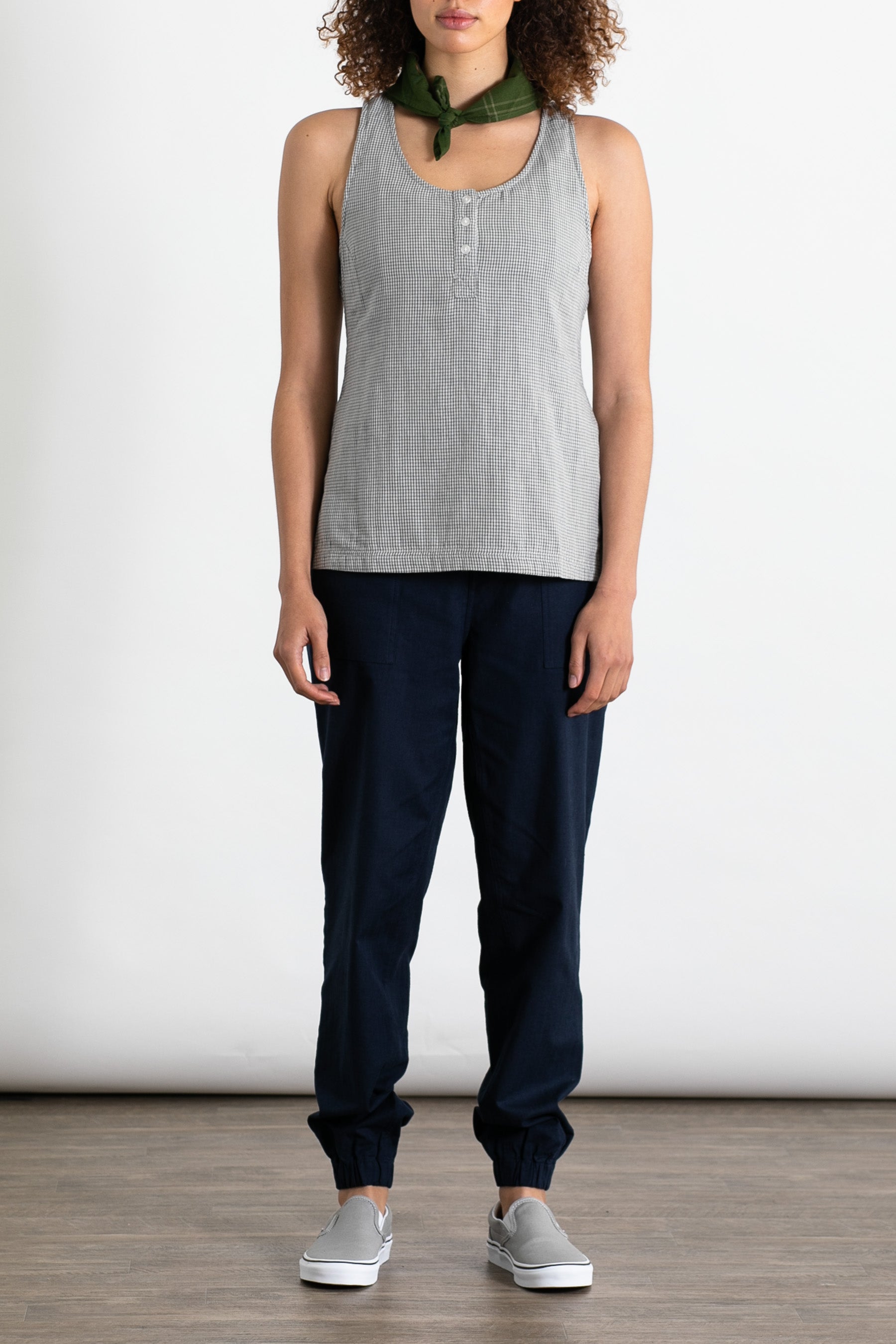 Charlie Tank / Ivory Grid Doublecloth
