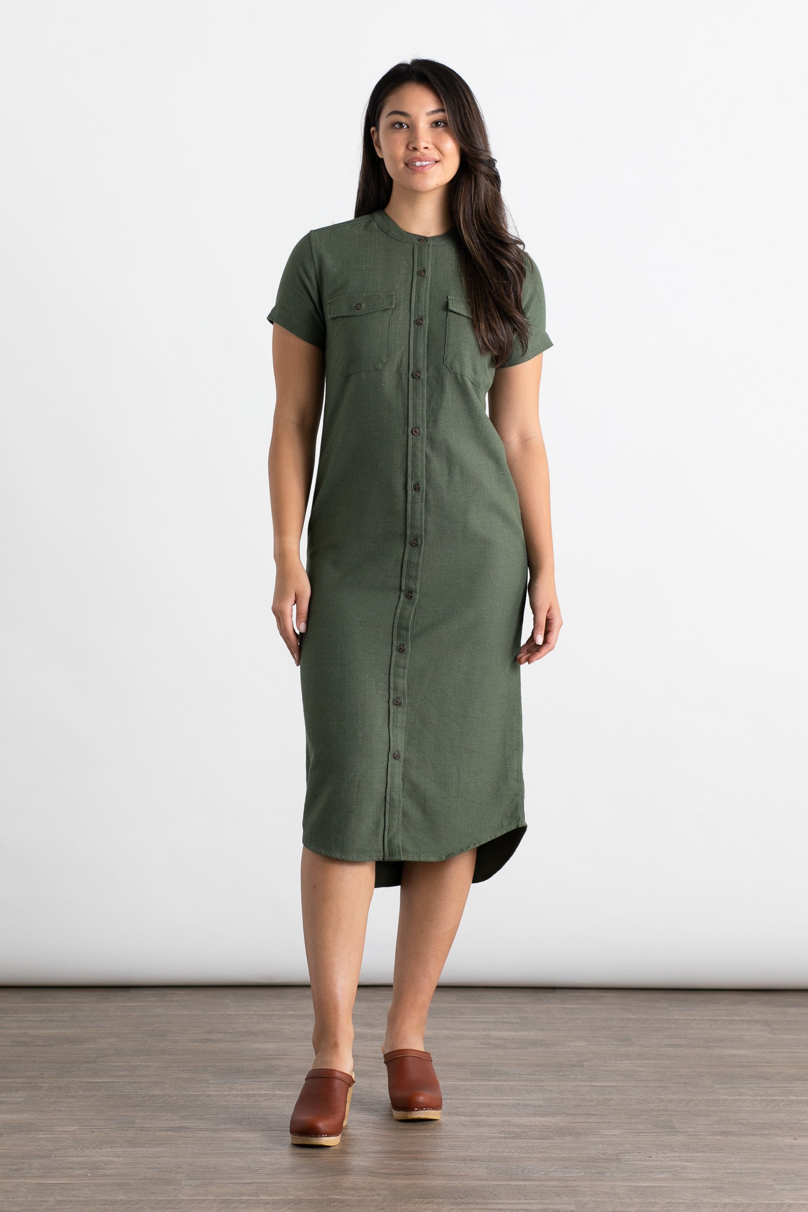 Eliza Shirt Dress / Forest Herringbone