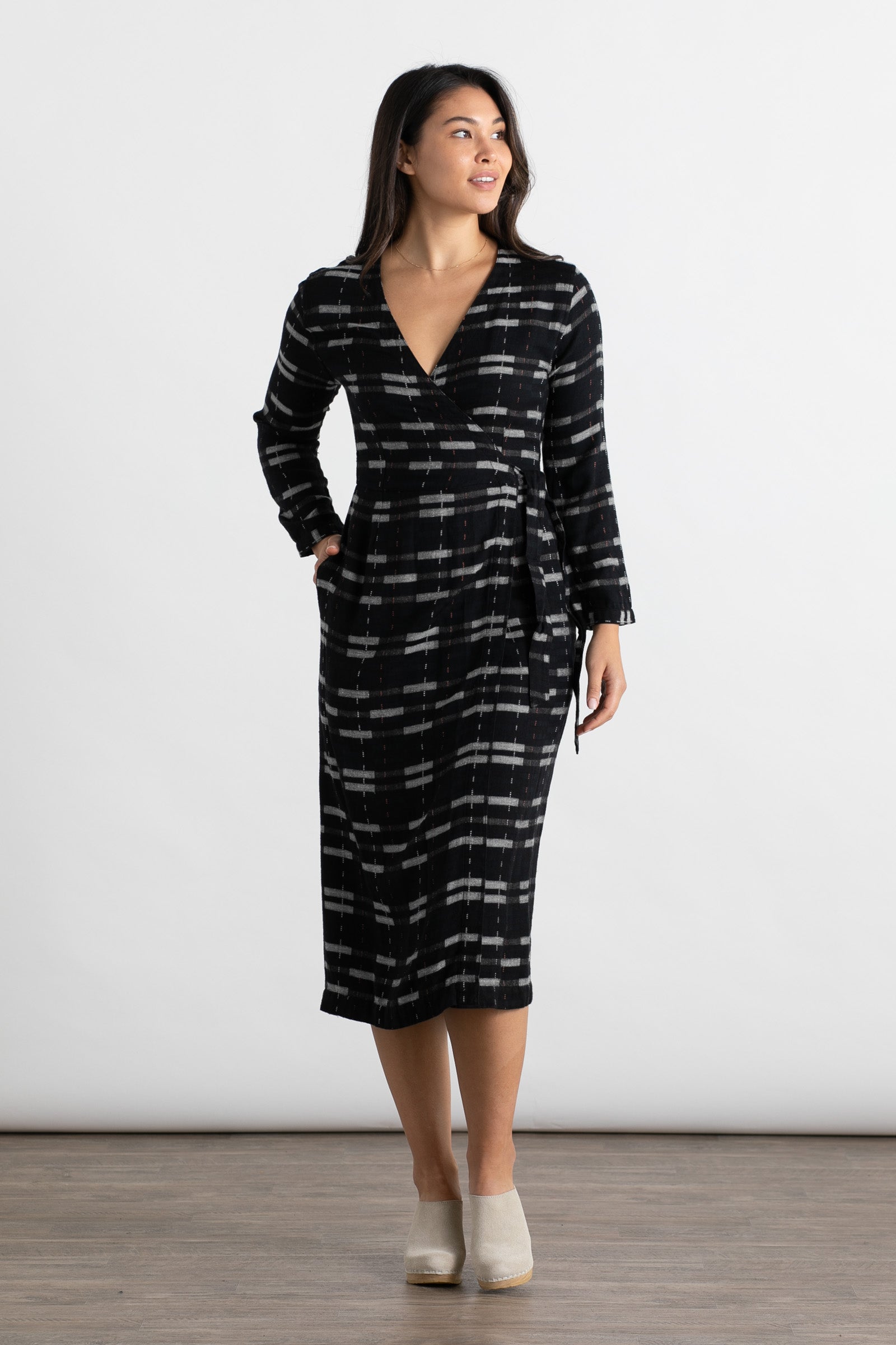 Ingrid Wrap Dress / Black Stripe