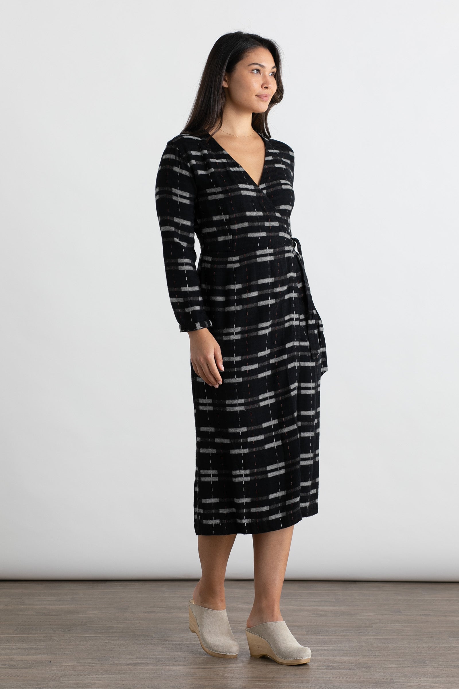 Ingrid Wrap Dress / Black Stripe